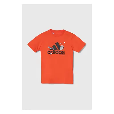 Dětské bavlněné tričko adidas oranžová barva, s potiskem