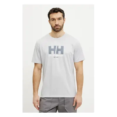 Sportovní triko Helly Hansen Tech Graphic šedá barva, s potiskem, 49574