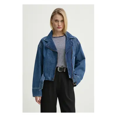 Džínová bunda Levi's BIKER JACKET H125 tmavomodrá barva, přechodná, oversize, 001T8