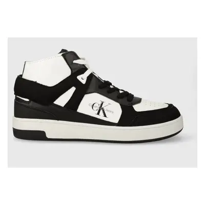 Kožené sneakers boty Calvin Klein Jeans BASKET CUPSOLE MID LTH ML FAD černá barva, YM0YM00883