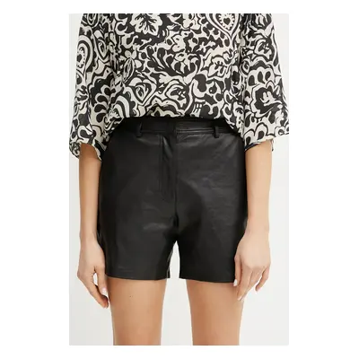 Kožené šortky Weekend Max Mara dámské, černá barva, hladké, high waist, 2515431011600