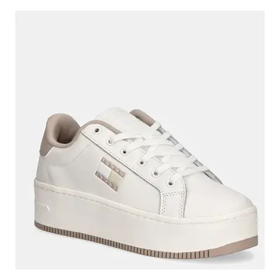 Kožené sneakers boty Tommy Jeans TJW FLATFORM ESS černá barva, EN0EN02518