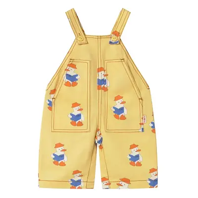 Dětské lacláče Tinycottons BABY READERS DUNGAREE žlutá barva, s potiskem, SS25-195