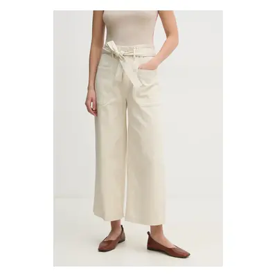 Kalhoty Dkny dámské, béžová barva, široké, high waist, DJ5P3032