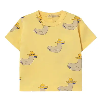 Bavlněné dětské tričko Tinycottons DUCKS BABY TEE žlutá barva, s potiskem, SS25-013