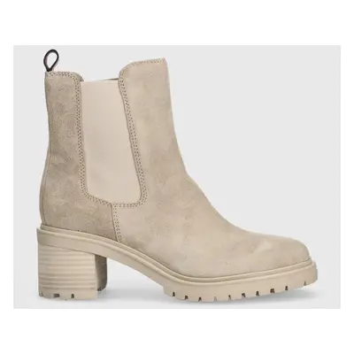 Semišové kotníkové boty Tommy Hilfiger ESSENTIAL MIDHEEL SUEDE BOOTIE dámské, béžová barva, na p