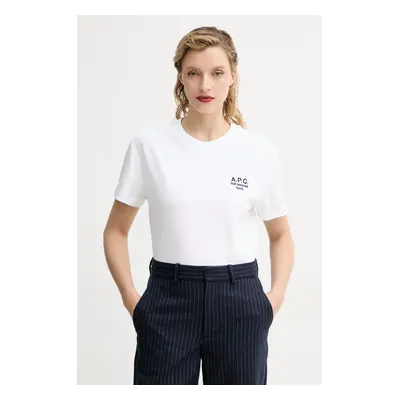 Bavlněné tričko A.P.C. t-shirt boxy rue madame GOTS bílá barva, COHBM.F26389