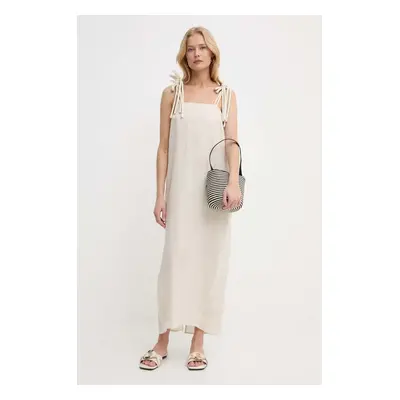 Lněné šaty Max Mara Leisure béžová barva, maxi, 2416221038600