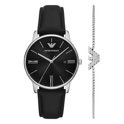 Hodinky a náramek Emporio Armani MINIMALIST černá barva, AR80079SET