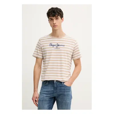 Bavlněné tričko Pepe Jeans béžová barva