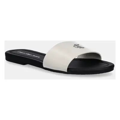 Pantofle Calvin Klein Jeans FLAT SANDAL SLIDE MG dámské, šedá barva, YW0YW01697