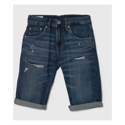 Dětské riflové kraťasy Pepe Jeans SLIM SHORT REPAIR JR tmavomodrá barva, nastavitelný pas