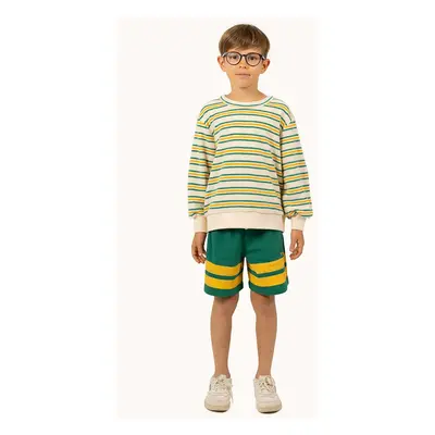 Dětské bavlněné šortky Tinycottons STRIPES LOGO SHORT zelená barva, s potiskem, SS25-139