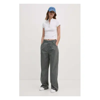 Kalhoty Calvin Klein Jeans dámské, šedá barva, střih chinos, high waist, J20J223585