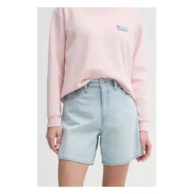 Džínové šortky Levi's HIGH BAGGY SHORT dámské, modrá barva, hladké, high waist, A9311