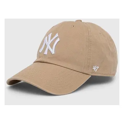 Dětská bavlněná kšiltovka 47 brand MLB New York Yankees CLEAN UP béžová barva, s aplikací, BNLRG