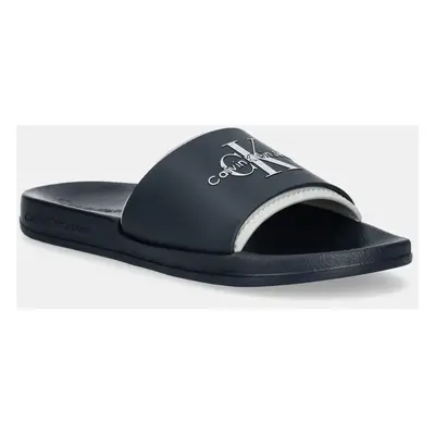 Pantofle Calvin Klein Jeans SLIDE MONOGRAM TPU pánské, tmavomodrá barva