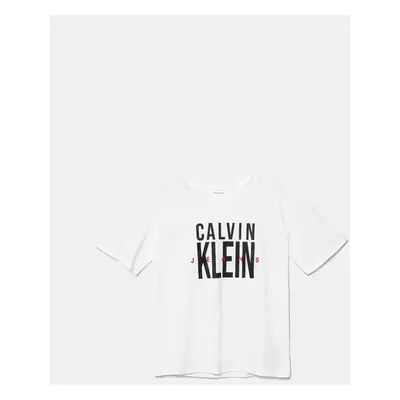 Dětské bavlněné tričko Calvin Klein Jeans bílá barva, s potiskem, IB0IB02448