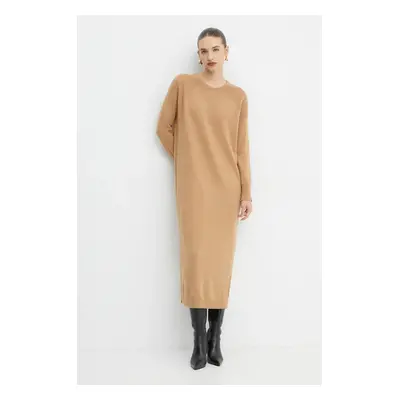 Vlněné šaty Liu Jo hnědá barva, maxi, oversize, WF4533 MS009