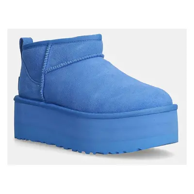 Semišové sněhule UGG Classic Ultra Mini Platform modrá barva, 1135092-BGSK