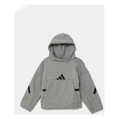 Dětská mikina adidas šedá barva, s kapucí, s potiskem, IN6063