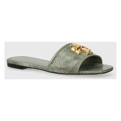 Kožené pantofle Tory Burch Eleanor Slide dámské, zelená barva, 155132.300