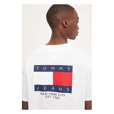 Bavlněné tričko Tommy Jeans bílá barva, s potiskem, DM0DM19695