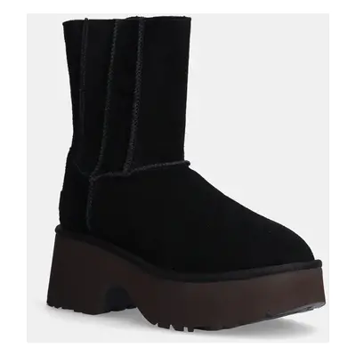 Semišové boty UGG Classic Twin Seam New Heights dámské, černá barva, na podpatku, lehce zateplen