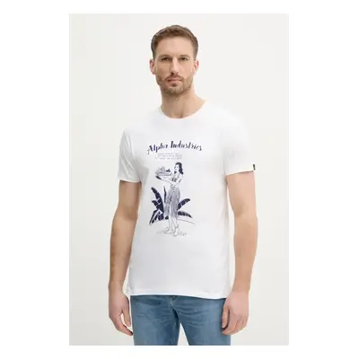 Bavlněné tričko Alpha Industries Alpha Hawaii T bílá barva, s potiskem, 156525