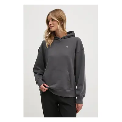 Bavlněná mikina Calvin Klein Jeans dámská, šedá barva, s kapucí, s potiskem, J20J225392