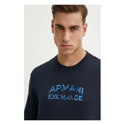 Bavlněné tričko Armani Exchange tmavomodrá barva, s aplikací, 6DZTHC ZJBYZ