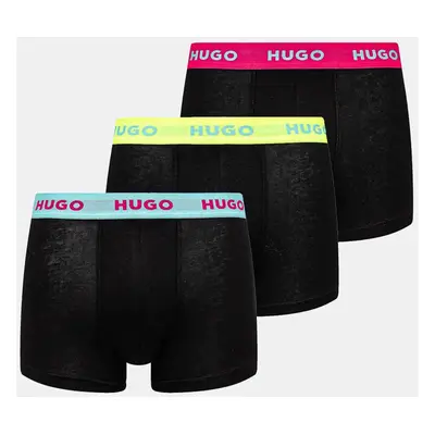 Boxerky HUGO 3-pack pánské, žlutá barva, 50532611