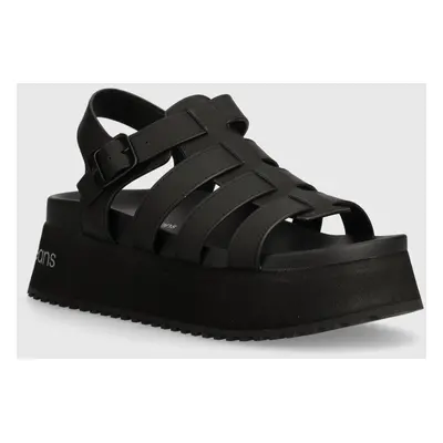 Sandály Calvin Klein Jeans PLATFORM BUCKLE RUBBER MG MTL dámské, černá barva, na platformě, YW0Y