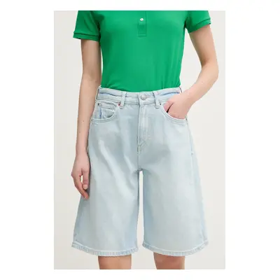 Džínové šortky Pepe Jeans BERMUDA SHORT UHW BREEZE dámské, modrá barva, hladké, high waist, PL80