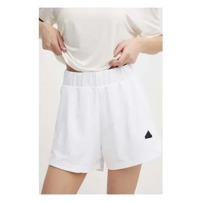 Kraťasy adidas Z.N.E dámské, bílá barva, s aplikací, high waist, IN9481