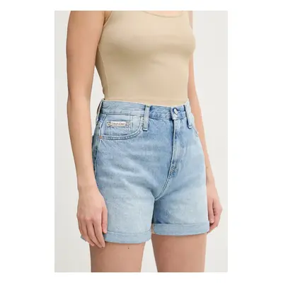 Džínové šortky Calvin Klein Jeans dámské, modrá barva, hladké, high waist, J20J225152