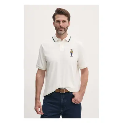 Bavlněné polo tričko Polo Ralph Lauren béžová barva, s aplikací, 710867574