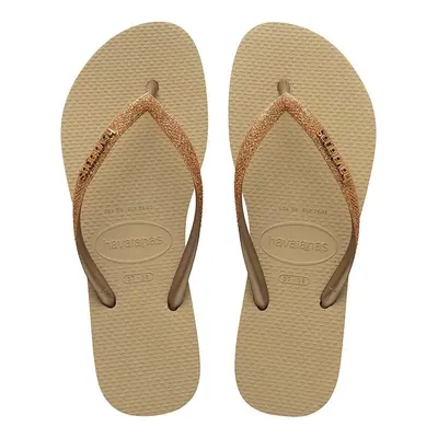 Žabky Havaianas SLIM GLITTER II dámské, zlatá barva, na plochém podpatku, 4146975.9177