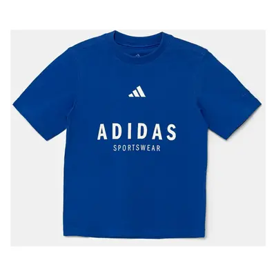 Dětské bavlněné tričko adidas modrá barva, s potiskem, JC7615