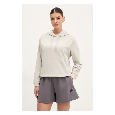 Mikina adidas Essentials dámská, béžová barva, s kapucí, hladká, JC5934