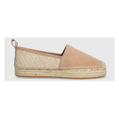 Semišové espadrilky BOSS Madeira béžová barva, na platformě, 50516701