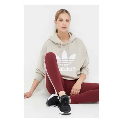 Bavlněná mikina adidas Originals dámská, béžová barva, s kapucí, s potiskem