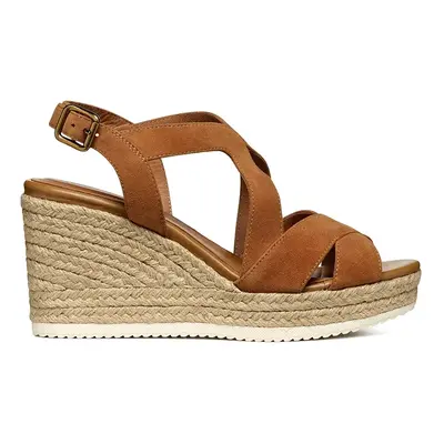 Semišové espadrilky Geox D PONZA hnědá barva, na klínku, D35GVC 00021 C6001