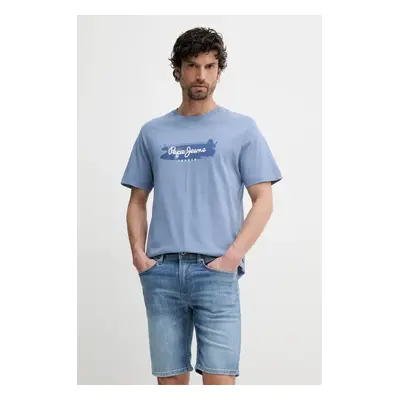 Bavlněné tričko Pepe Jeans PICTHON modrá barva, s potiskem, PM509782