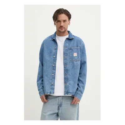 Džínová bunda Red Bull Racing x Pepe Jeans DENIM SHIRT modrá barva, přechodná, oversize, RM30000