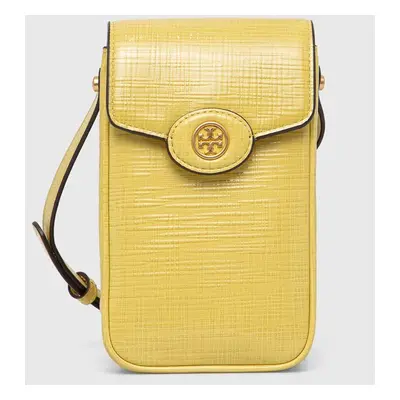 Kožené pouzdro na telefon Tory Burch Robinson Crosshatched žlutá barva, 158824.700