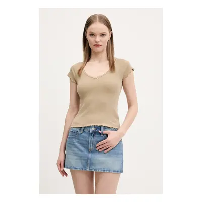 Tričko Tommy Jeans béžová barva, DW0DW21349