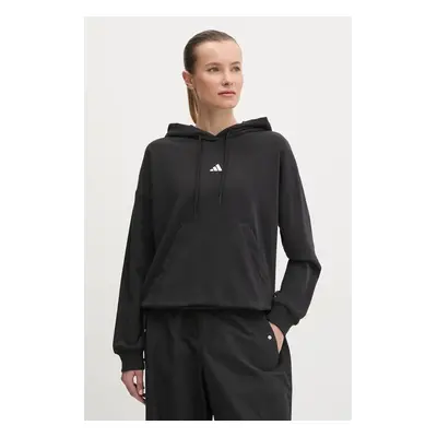 Mikina adidas Essentials dámská, černá barva, s kapucí, s aplikací, JD7989