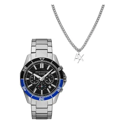 Hodinky a náhrdelník Armani Exchange SPENCER stříbrná barva, AX7166SET