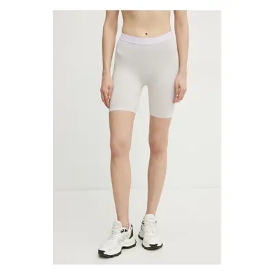 Kraťasy PLEIN SPORT dámské, šedá barva, s potiskem, high waist, SAEC WJT2058 STE003N